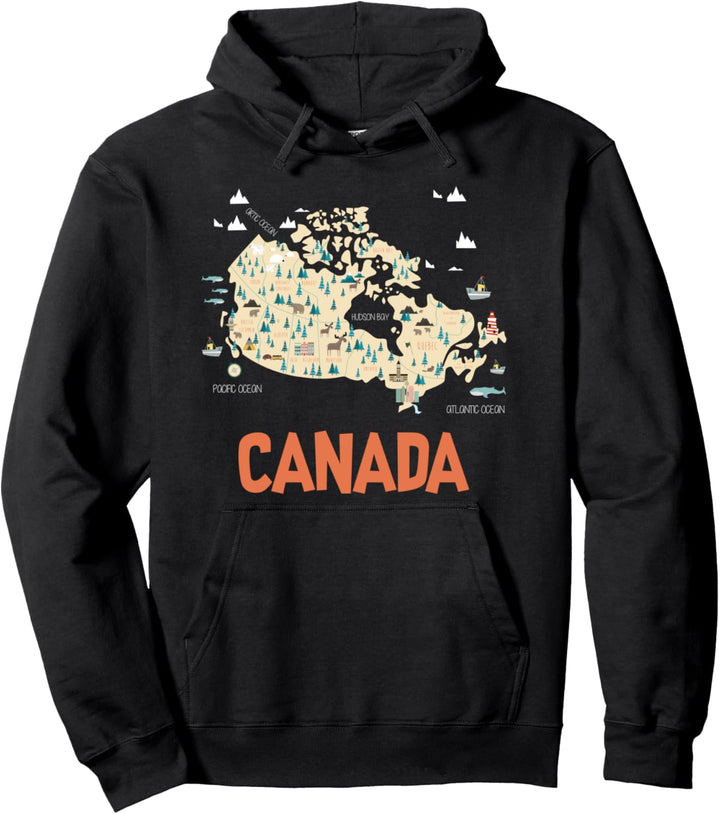Kanada illustrierte Karte! Besuchen Sie Kanada Urlaub Pullover Hoodie