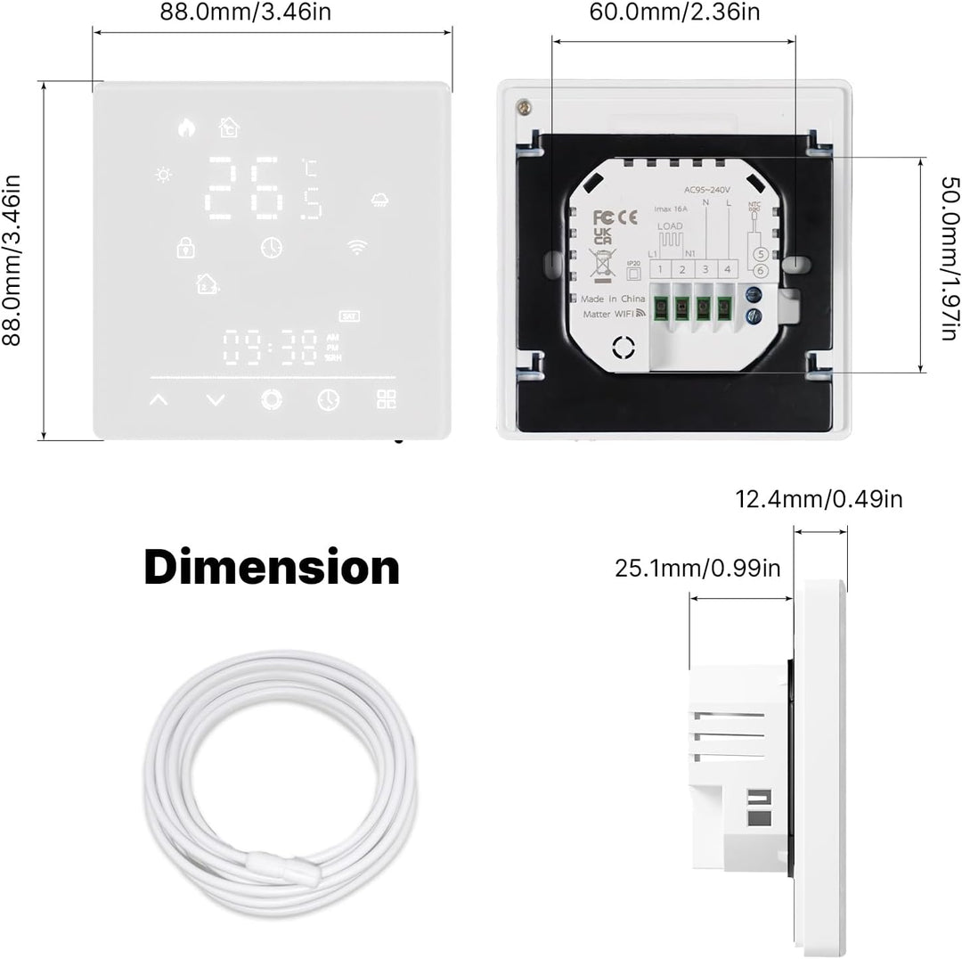 MOES Matter Smart Thermostat Fussbodenheizung Elektrisch, Raumthermostat Fussbodenheizung WLAN Progr