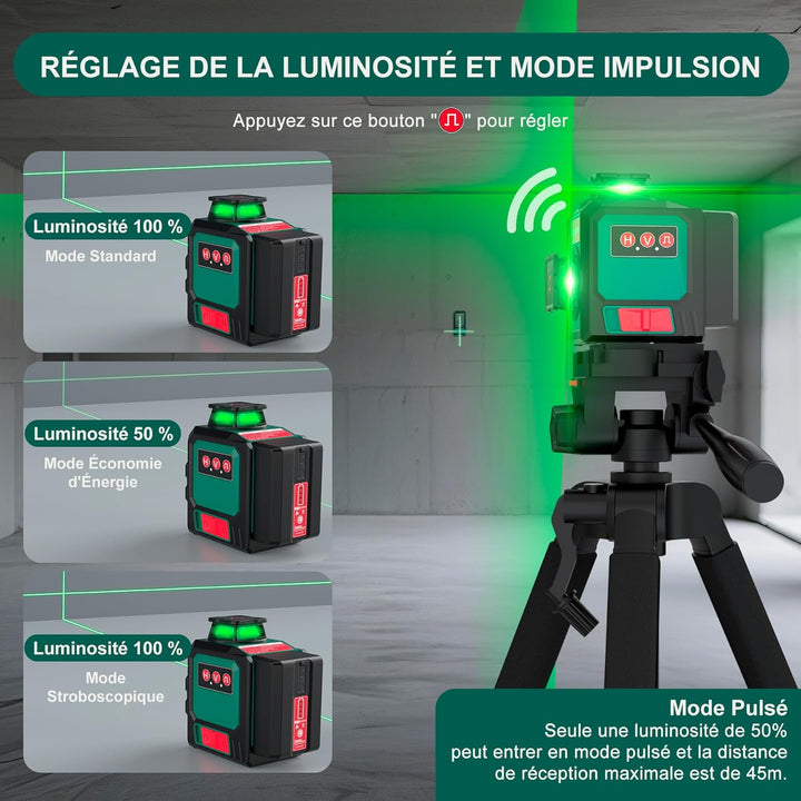 HYCHIKA Kreuzlinienlaser mit Stativ, 3x360 ° Grün Selbstnivellierend Laser Wasserwaage, Kreuzlaser L
