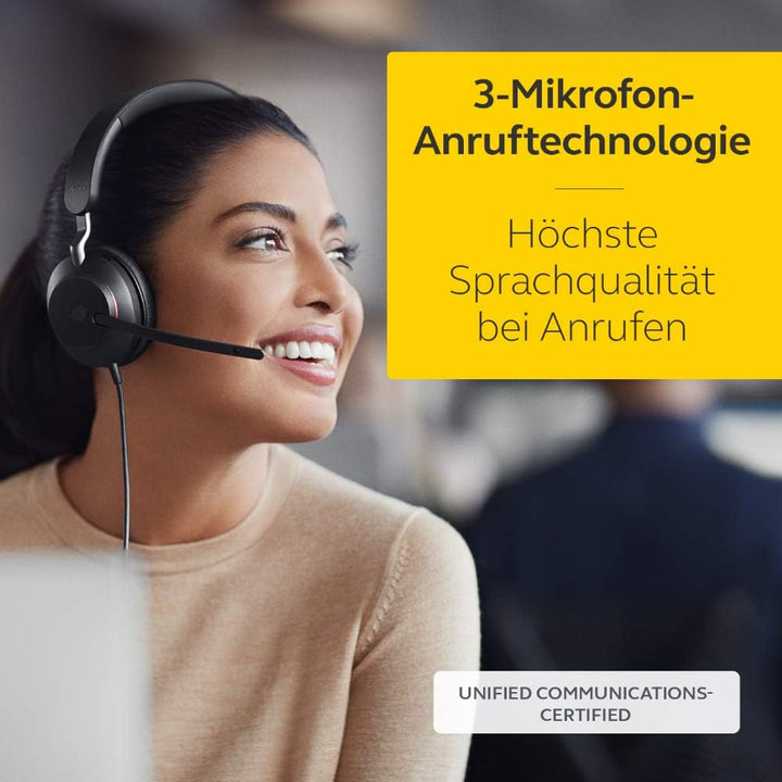 Jabra Evolve2 40 PC Headset – Noise Cancelling UC Certified Stereo Headphones With 3-Microphone Call