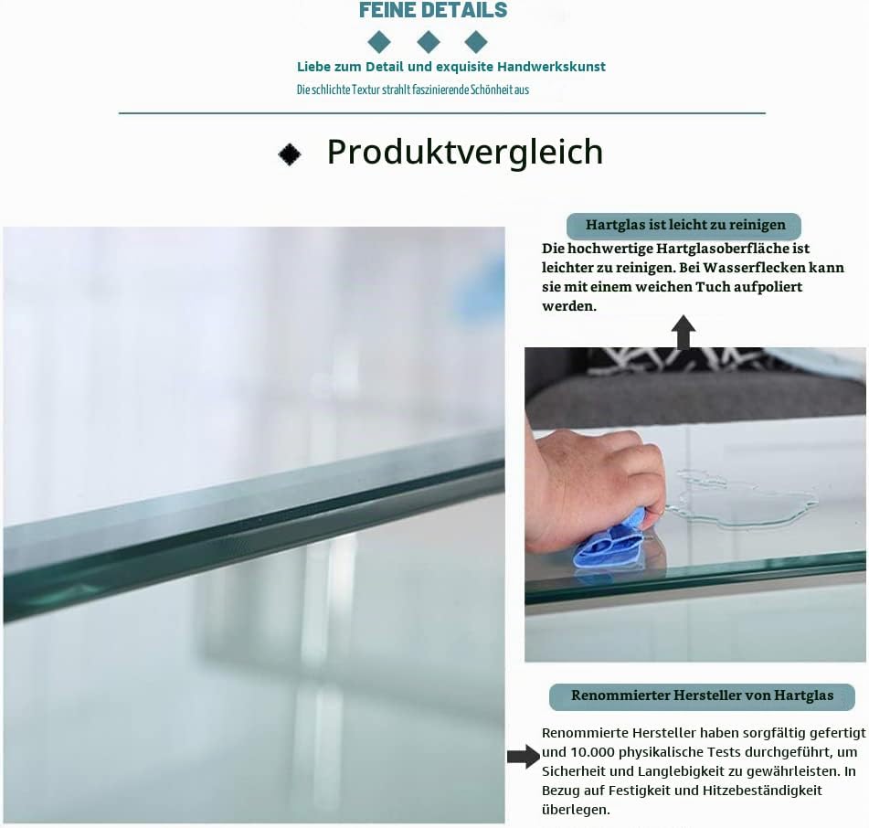 CLIPOP Couchtisch Rechteckig Beistelltisch aus Hartglas,Wohnzimmertisch Moderner Sofatisch mit Staur
