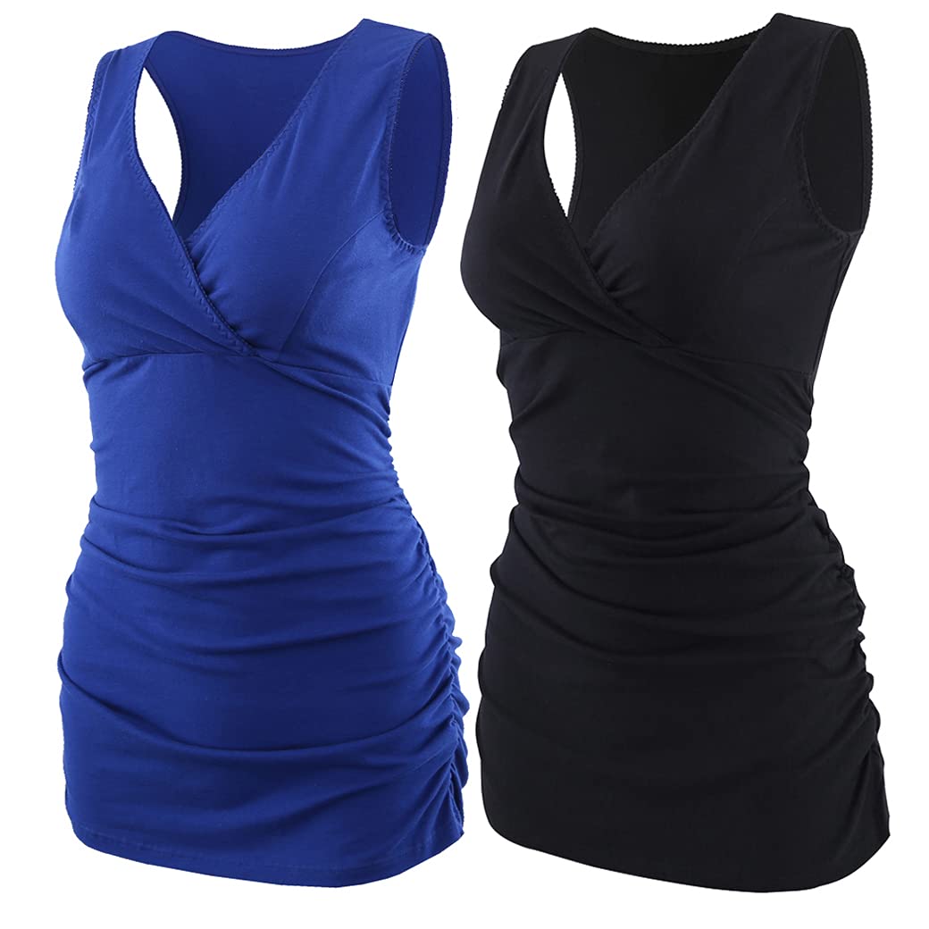 COLOMI Damen Umstandsoberteile Ärmellos Stillshirt Umstandsshirt V-Neck Nursing Tops Umstandsmode L