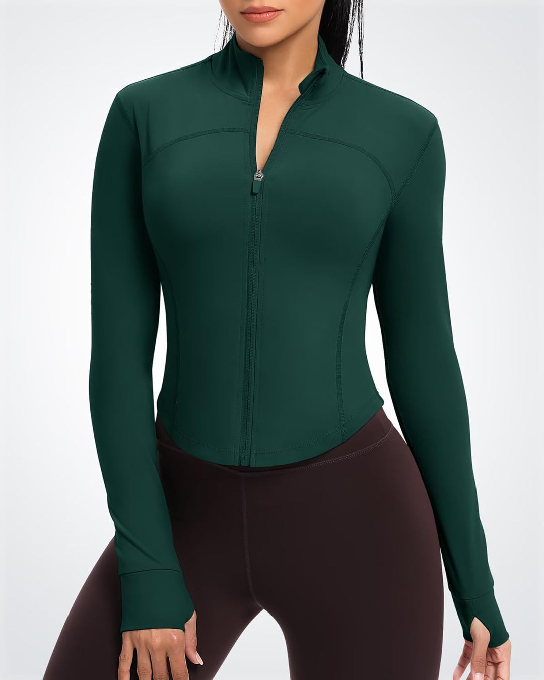 QUEENIEKE Kurze Damen Sportjacke – Leichtes atmungsaktives Yoga-Oberteil mit Daumenlöchern für Fitne