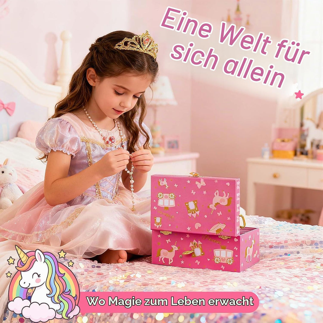 Einhorn Schmuckkästchen Kinder mit Spieluhr für Mädchen,Schmuckschatulle mit drehendem und Spiegel f
