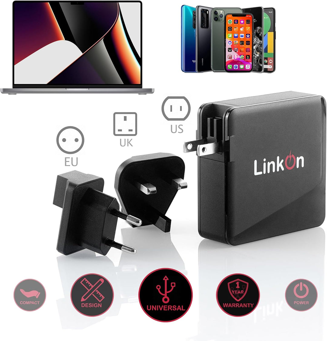 LinkOn Ganius 140W PD3.1 Wandladegerät mit GaN-Technologie, 140W/100W USB-C und 20W QC3.0 USB-A, 3-P