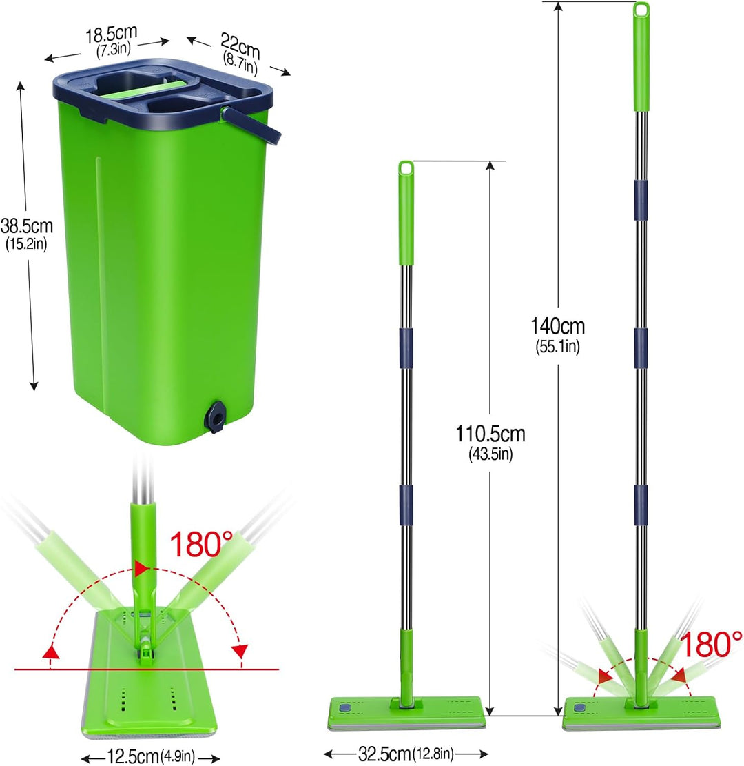 MASTERTOP Wischmopp Set mit Eimer, Bodenwischer und Eimer mit Auswringfunktion, Nass- und Trockenmop