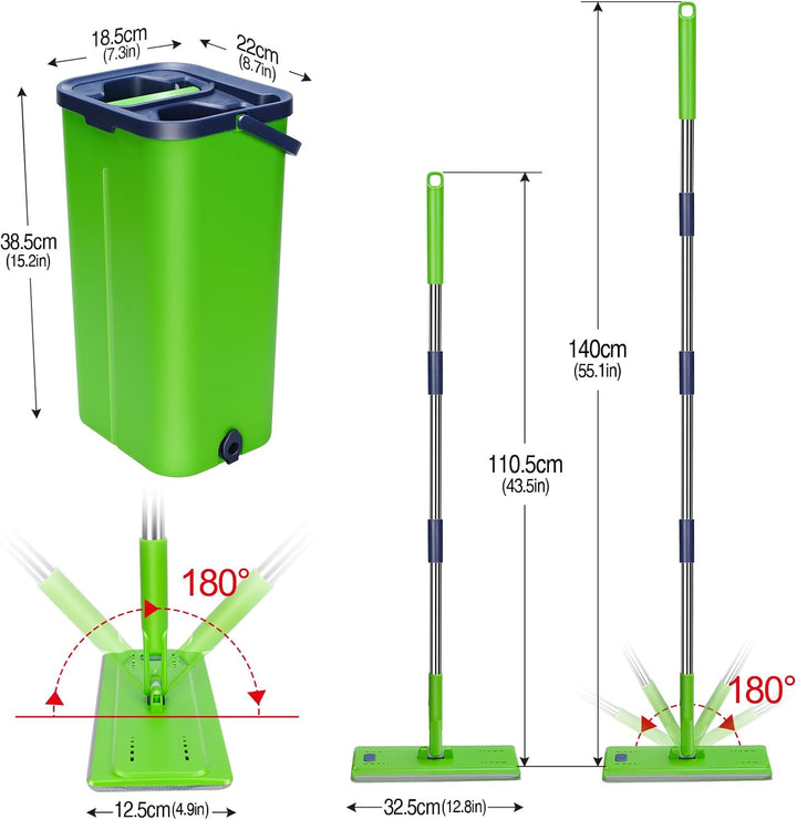 MASTERTOP Wischmopp Set mit Eimer, Bodenwischer und Eimer mit Auswringfunktion, Nass- und Trockenmop