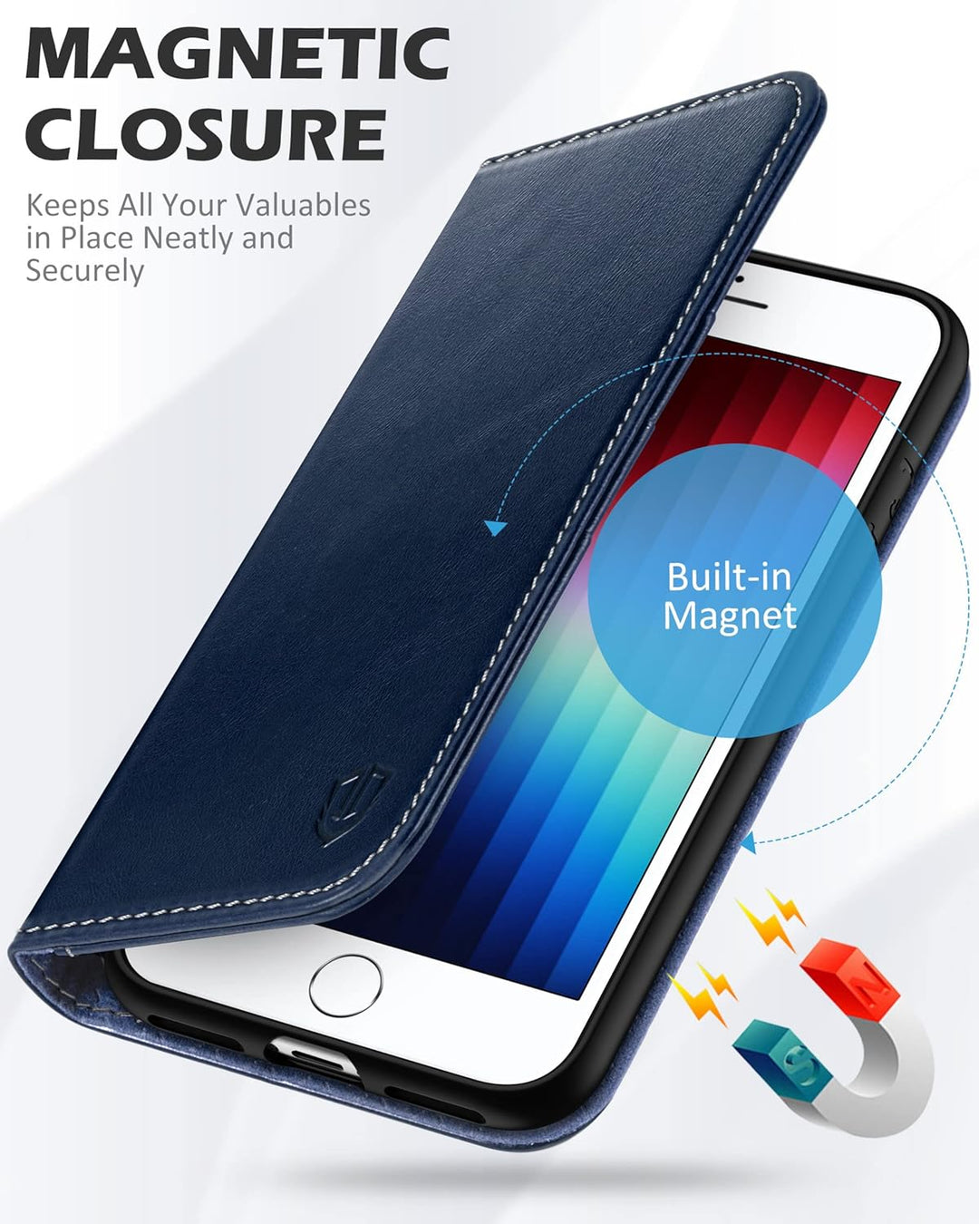 SHIELDON Hülle für iPhone SE 2022 5G /iPhone 8 Handyhülle [Erstklassig Rindsleder] [Kartenfach] [Sta