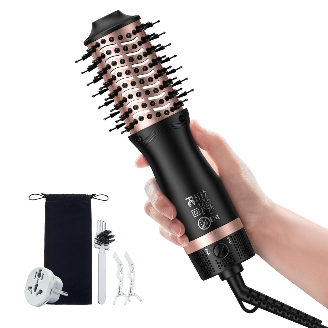 Slopehill Dual Voltage Hair Dryer Brush, Travel Hot Air Brush mit europäischem Stecker, Mini Ionic H