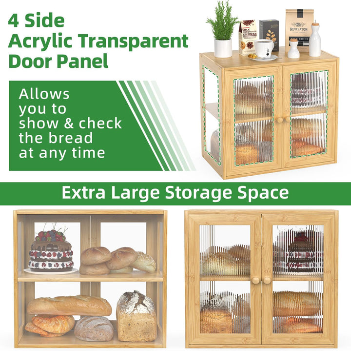 BAMBANG Bambus Brotbox für Küchentheke, Brotkasten Bauernhaus Brotbox mit 2 Türen, Holz Brotkasten B
