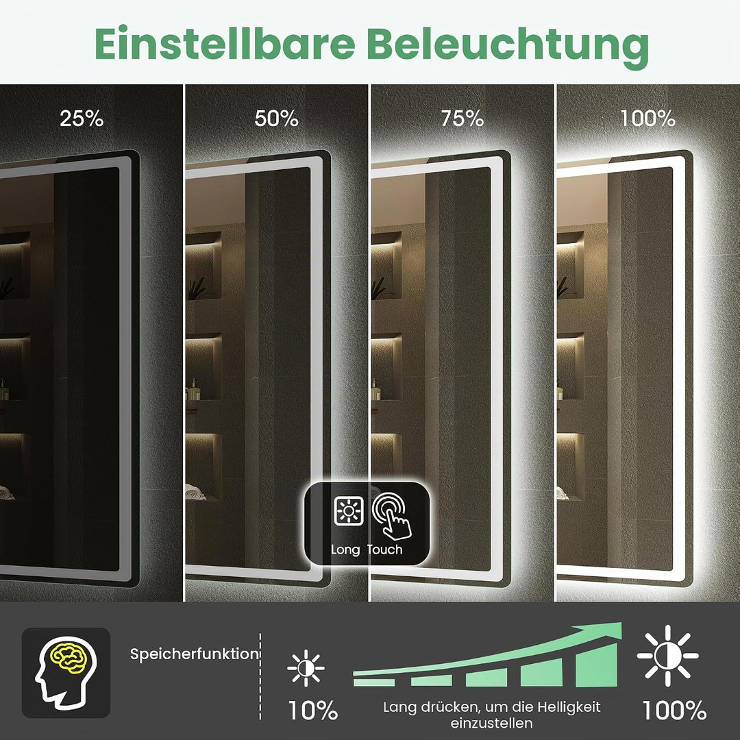 S'bagno Bluetooth-Badspiegel-mit-Beleuchtung-100x70cm, LED-Badezimmerspiegel mit Entfoggen, 3000K-65