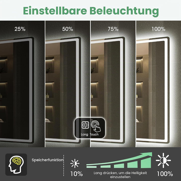 S'bagno Bluetooth-Badspiegel-mit-Beleuchtung-100x70cm, LED-Badezimmerspiegel mit Entfoggen, 3000K-65