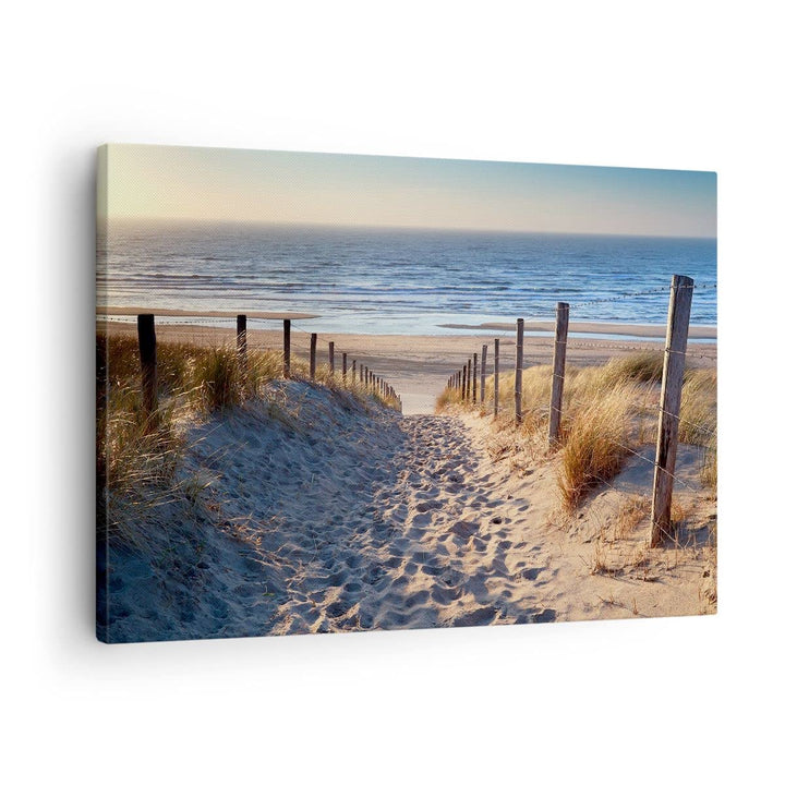 Bilder auf Leinwand Meer Strand Düne Leinwandbild mit Rahmen 70x50cm Wandbilder Dekoration Wohnzimme
