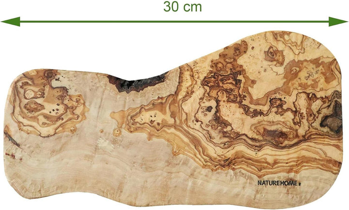 NATUREHOME Unikat aus Olivenholz: Rustikale ovale Astscheibe ca. 30cm nachhaltiges Servierbrett 30 c