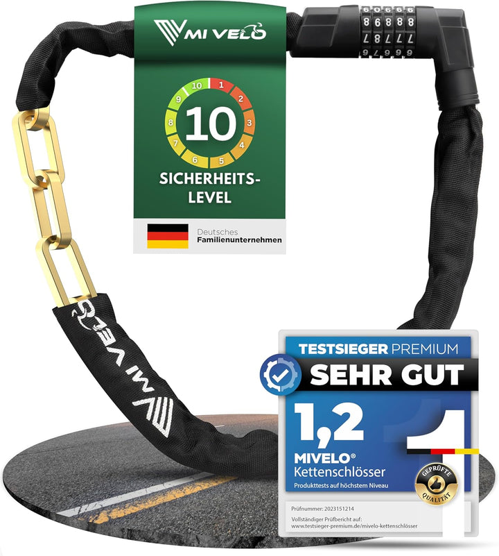 MIVELO Fahrradschloss Kettenschloss hohe Sicherheit 100cm lang I Fahrrad Schloss hohe Sicherheit Zah