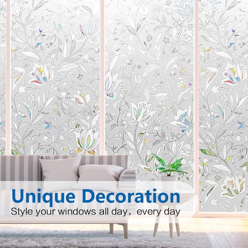 Sichtschutz Fensterfolie Selbstklebend Sichtschutzfolie Blickdicht Kein Kleber Anti UV Dekorative Fl