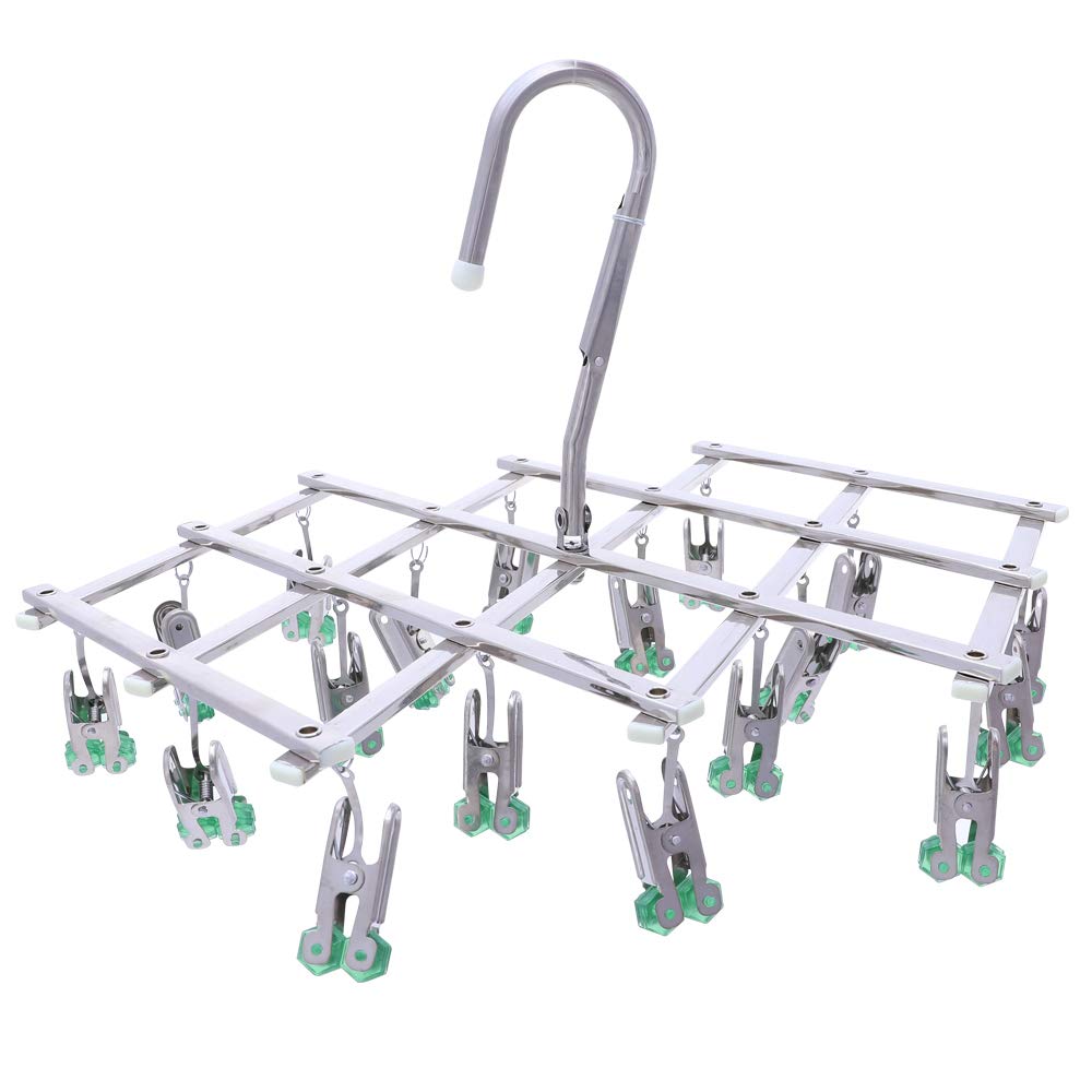 Drip Kleiderbügel,Edelstahl Trocknen Rack,Sockenaufhänger,Unterwäsche trockner,18 Wäscheklammern für