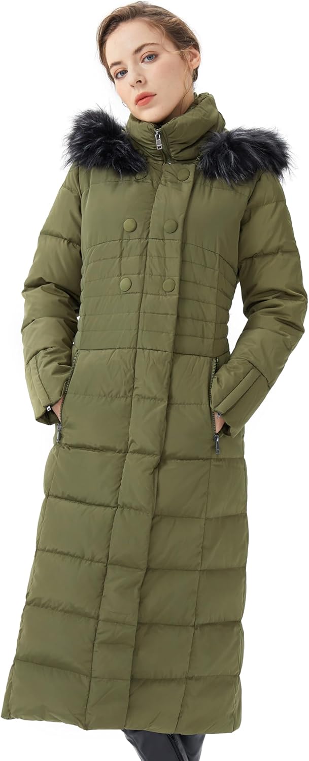 Orolay Damen Daunenmantel Lang Warm Winterjacke mit Kapuze Kunstpelz M Armeegrün, M Armeegrün