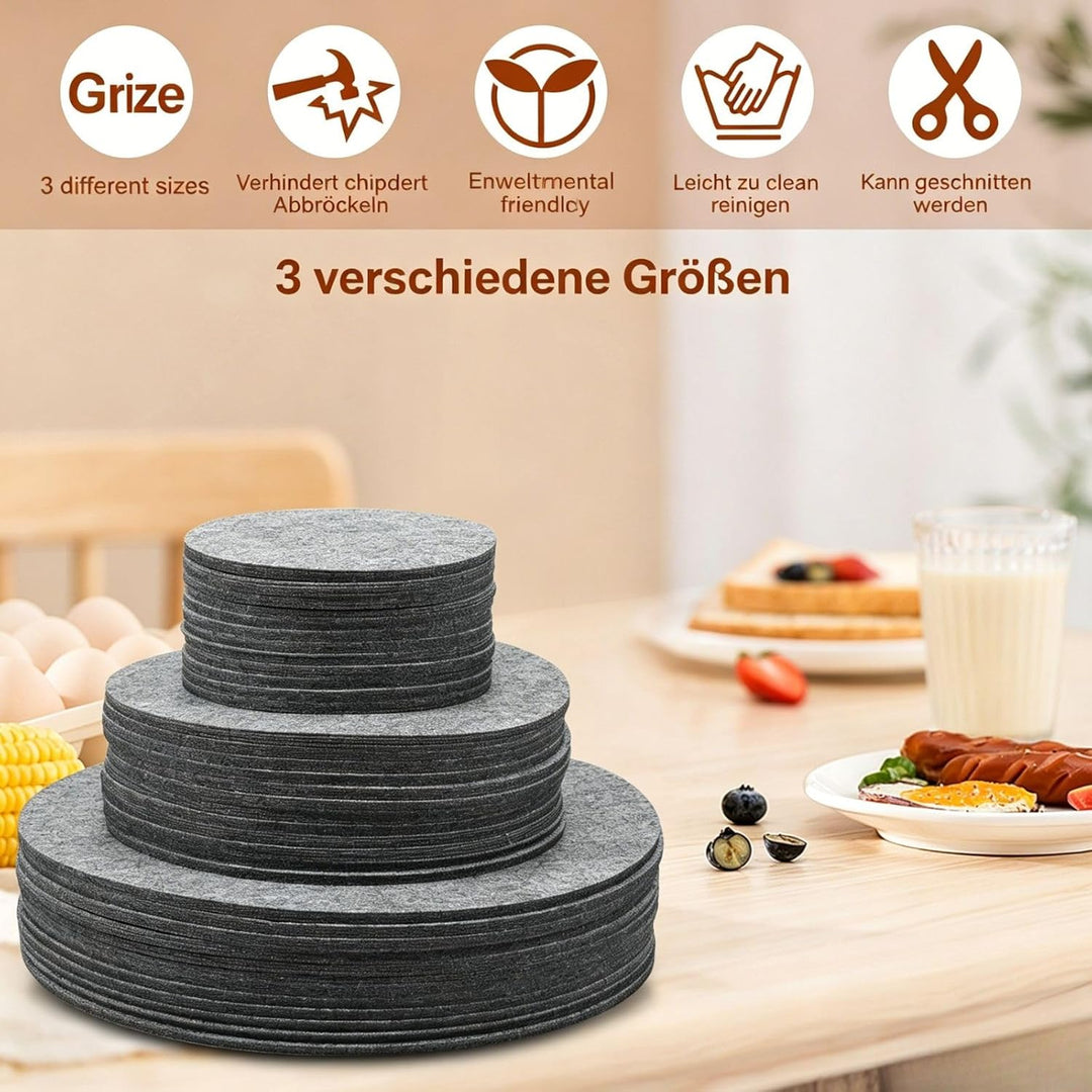 144 Stück Tellerteiler Filz 3 Grössen 12,7cm 19,1cm 26,7cm Pfannenschoner Filz waschbar Topfschoner