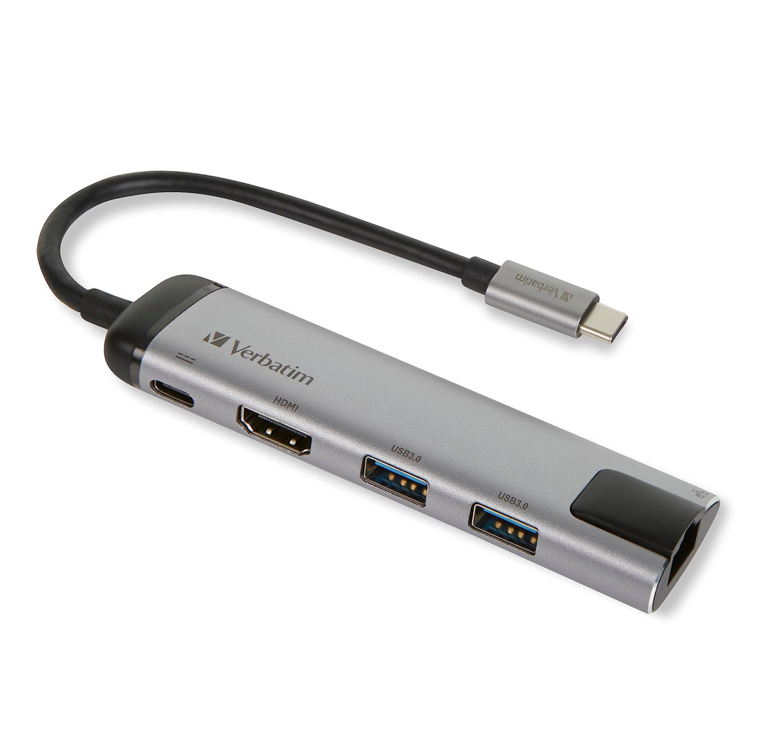Verbatim USB-C Multiport-Adapter, USB-C-Hub mit USB-3.0, HDMI-4K, Gigabit Ethernet & USB-C Schnellad
