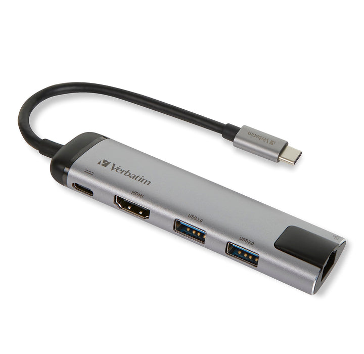 Verbatim USB-C Multiport-Adapter, USB-C-Hub mit USB-3.0, HDMI-4K, Gigabit Ethernet & USB-C Schnellad