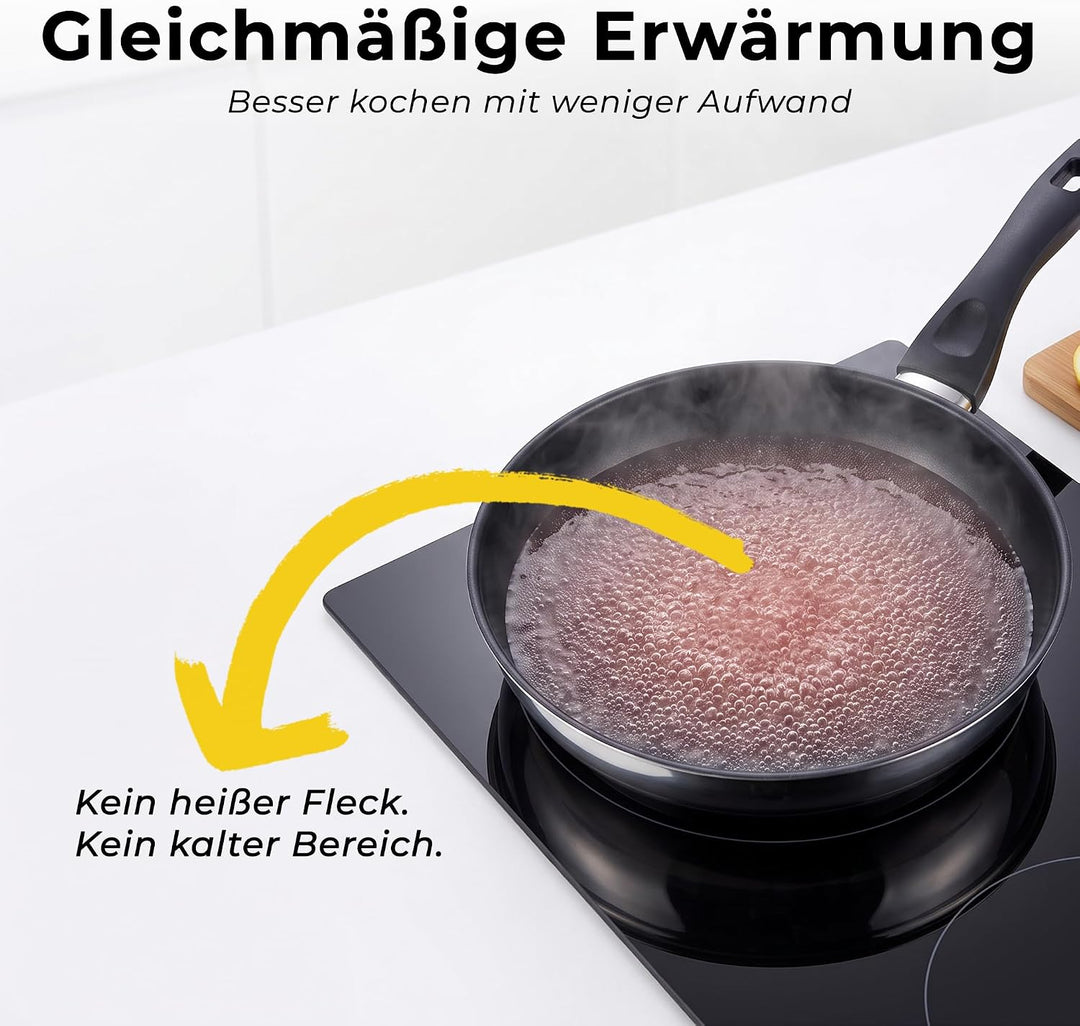 KLAMER Bratpfanne 28cm, antihaftbeschichtete Induktions-Pfanne, mit hohem Rand, Premium Beschichtung