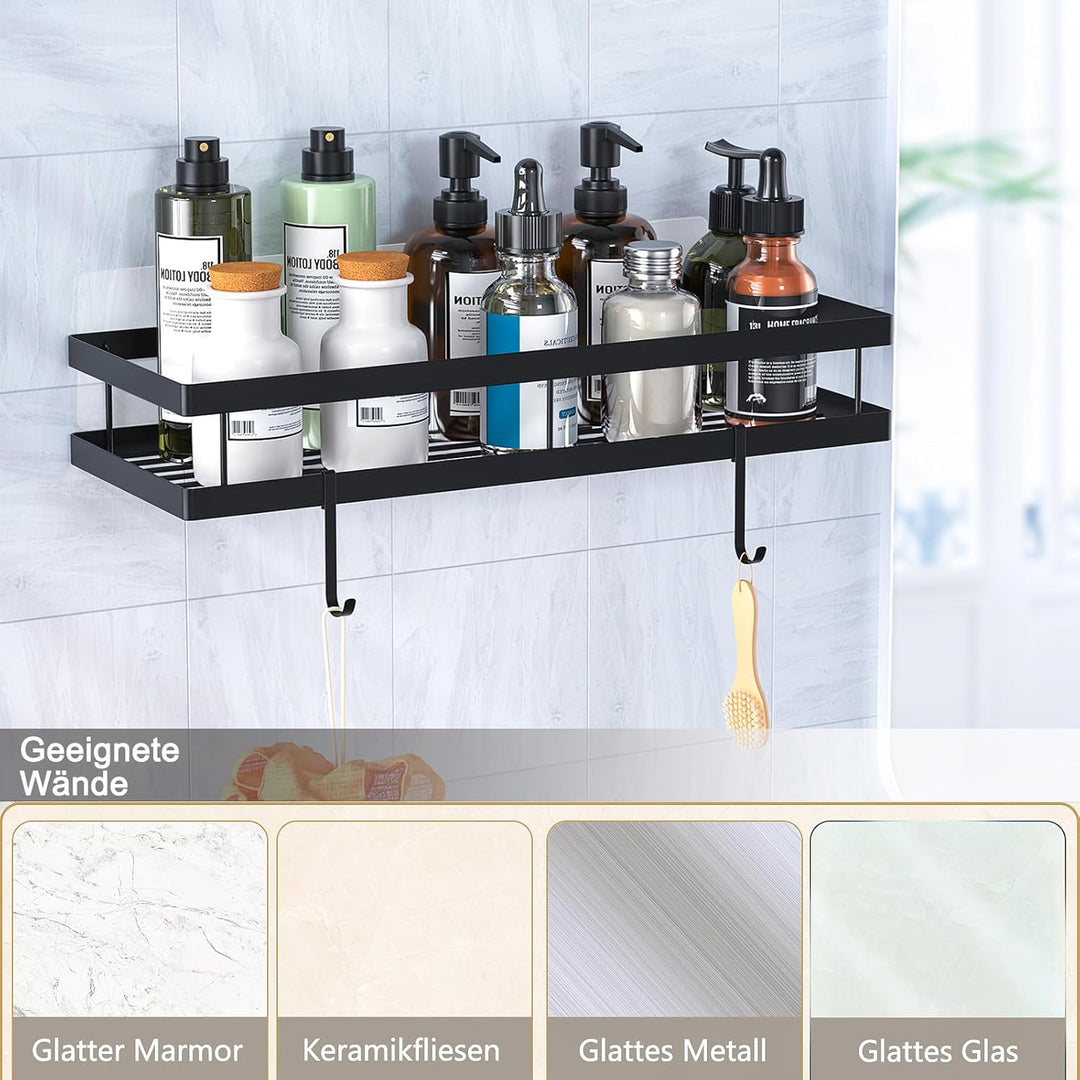 Duschablage ohne Bohren, 2 Stück Badezimmer Organizer, Rostfreie Duschregal Schwarz Badregal Shampoo