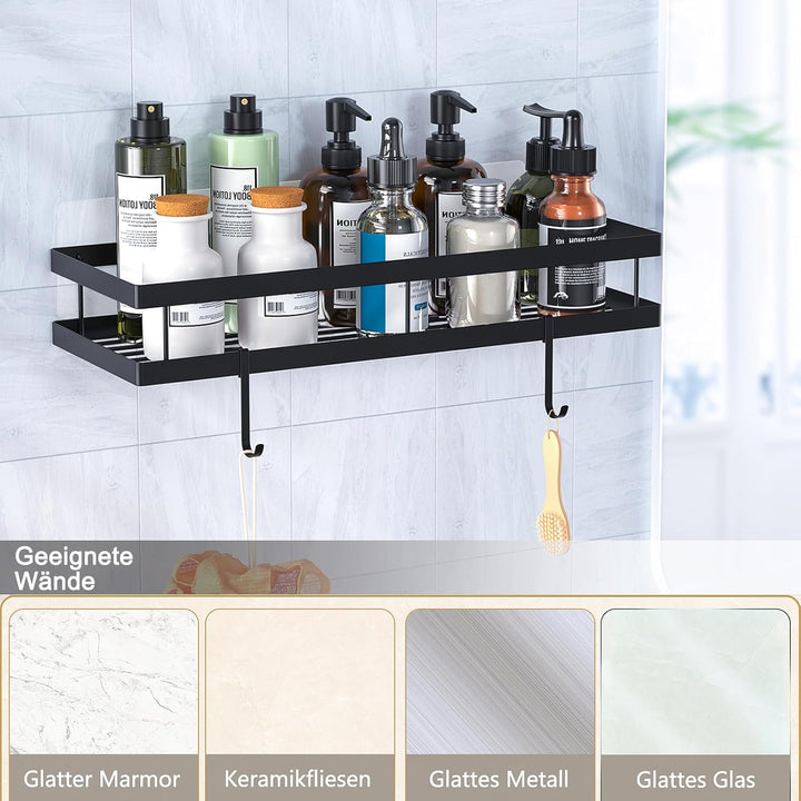 Duschablage ohne Bohren, 2 Stück Badezimmer Organizer, Rostfreie Duschregal Schwarz Badregal Shampoo