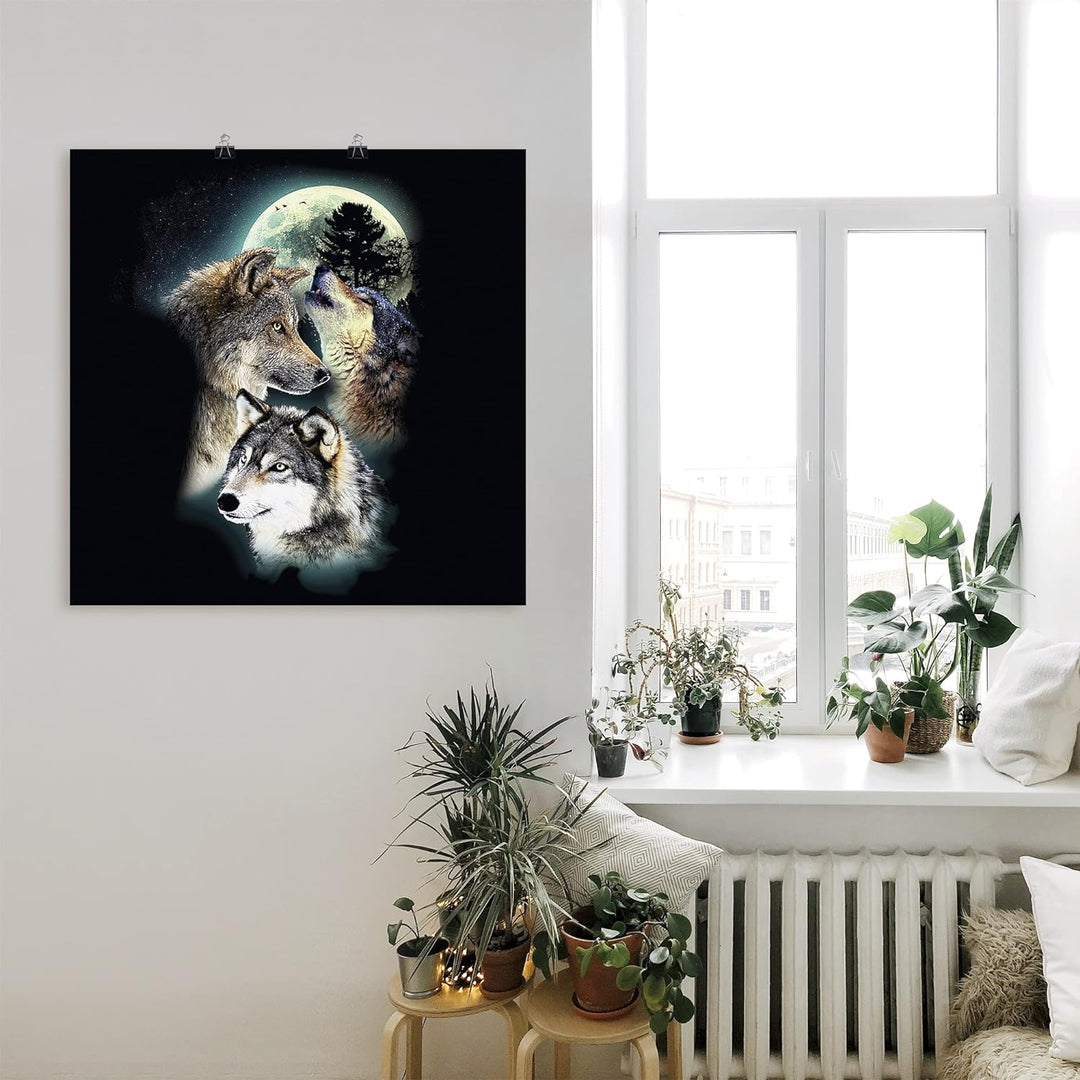 ARTland Poster Kunstdruck Wandposter Bild ohne Rahmen 70x70 cm Tiere Collage Schwarz Mythologie Wolf