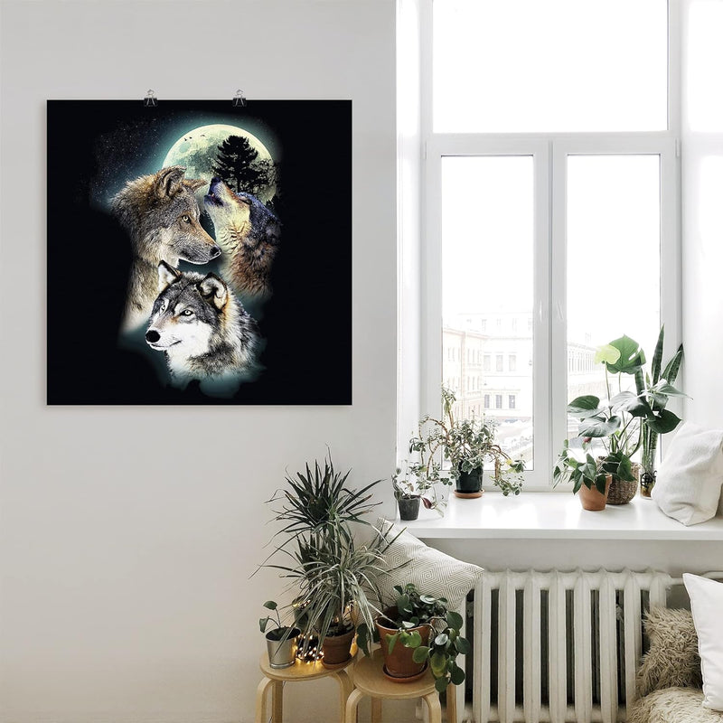 ARTland Poster Kunstdruck Wandposter Bild ohne Rahmen 70x70 cm Tiere Collage Schwarz Mythologie Wolf