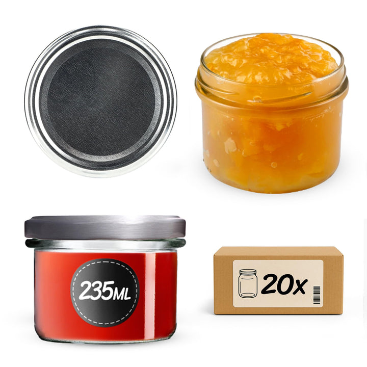 KADAX 20er Set Marmeladengläser 235ml TO82 Silber, Einmachgläser Vorratsgläser Mason Jar mit Schraub