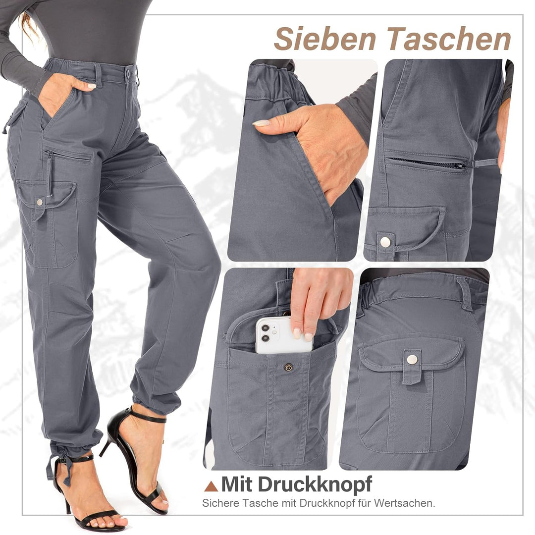 Cargohose Damen Hosen Multi Taschen Wanderhose Outdoorhose Baumwolle Arbeitshose Jogginghose Relaxed