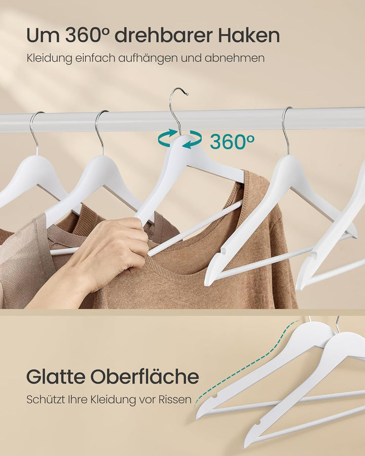SONGMICS Kleiderbügel Holz, 20er Set, Holzbügel schlank, Bügel, Einkerbungen im Schulterbereich, Hos