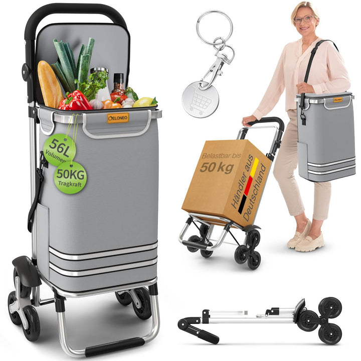 ELONEO Einkaufstrolley Treppensteiger mit Kühlfach, Einkaufsroller klappbar, Shopping Trolley höhenv