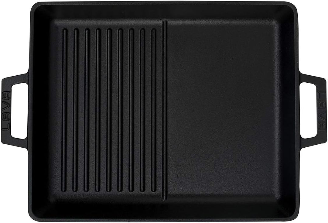 Lava Gusseisen-Doppelseiten-Grillpfanne 26x32 cm – emaillbeschichtet, vielseitig genutzt, herd- und