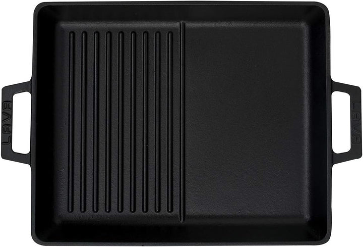Lava Gusseisen-Doppelseiten-Grillpfanne 26x32 cm – emaillbeschichtet, vielseitig genutzt, herd- und
