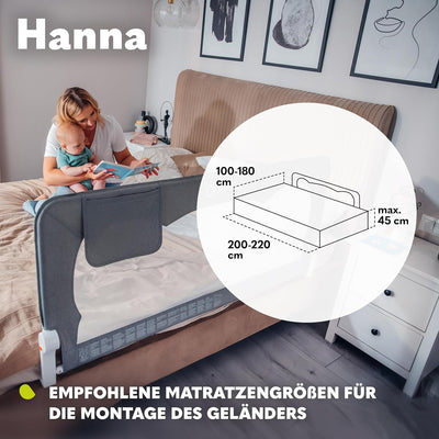 LIONELO Hanna Bettgitter Rausfallschutz 150 cm x 66 cm, zusammenklappbar um 180 Grad, luftiges Netz,