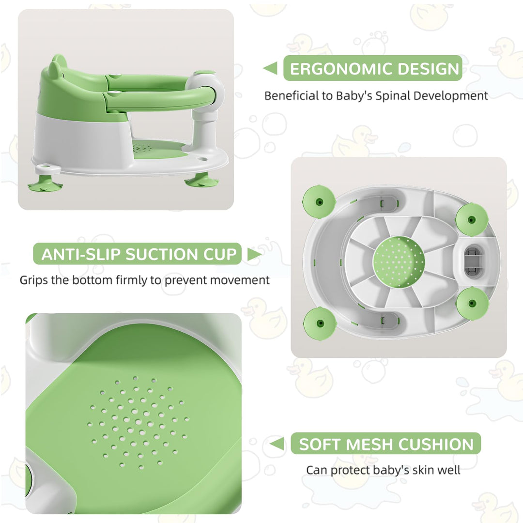 Badewannensitz Baby ab 6 Monate, Bär Rutschfester Badesitz Baby mit 4 Saugnäpfen und Kissen für Klei