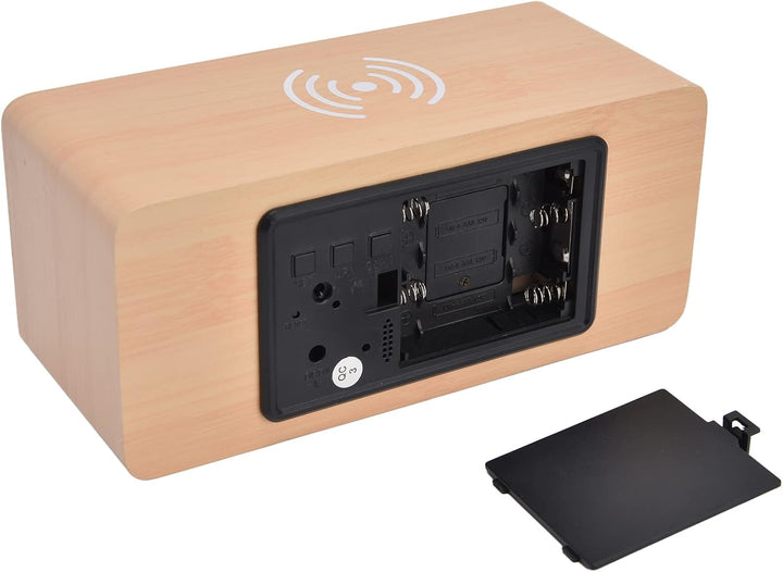 Digitaler Holzwecker, Radiowecker 12/24 Stunden LED-Elektronische Uhr mit Schneller Drahtloser Lades