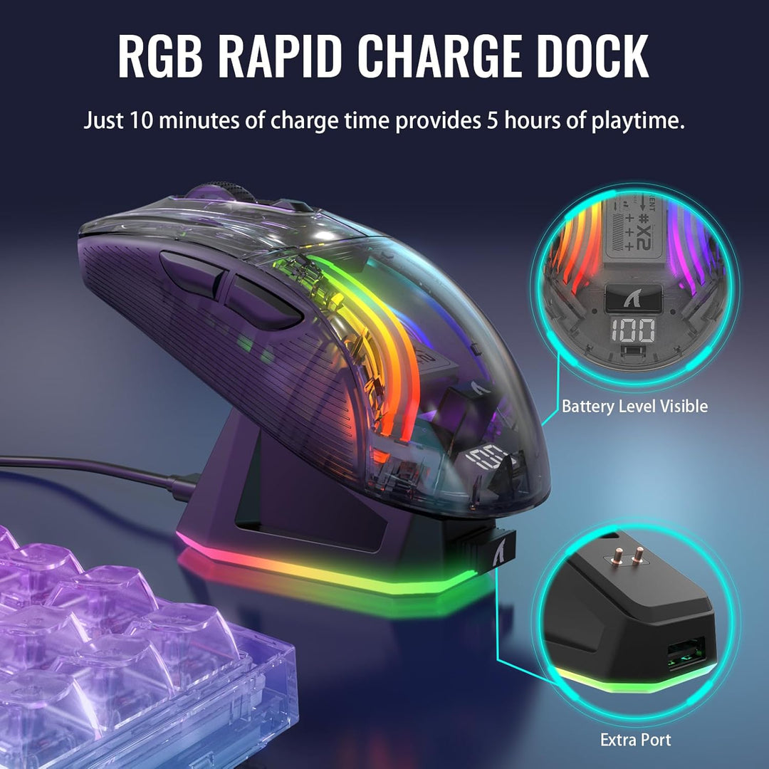 ATTACK SHARK X2 Pro Kabellose Gaming Maus mit Charging Station, Leise Maus Tri-Mode(BT5.0/2.4G Wirel
