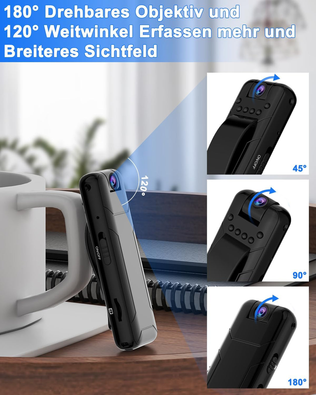 Bextgoo Body Cam, Mini Kamera ohne WLAN, 1080P Kleine Kamera mit 32GB TF Karte,10 Stunden Akkulaufze