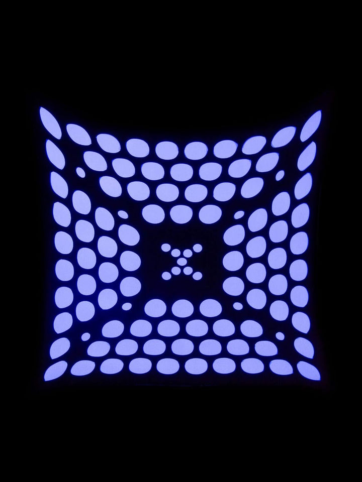 PSYWORK Schwarzlicht Segel Spandex | 3D Neon Space Dots Black | Weiss | 3 x 3m | UV-aktiv | leuchten