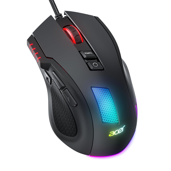 acer Gaming Maus mit Kabel 12800 DPI, Wired Computer Mouse Gaming mit Treiber, 1000Hz Abfragerate un