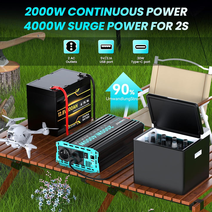 SUDOKEJI 2000W/4000W Wechselrichter Reiner Sinus Spannungswandler 12v auf 230v Power Inverter mit LC