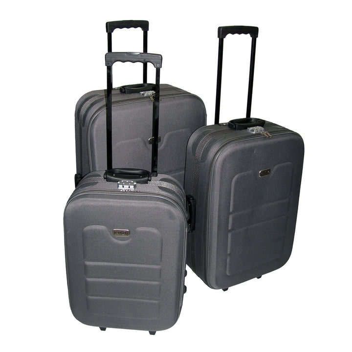 3er Set Teleskop Reisekofferset Kofferset Trolley Koffer Reisetasche Rollen Eva Polyester Grau