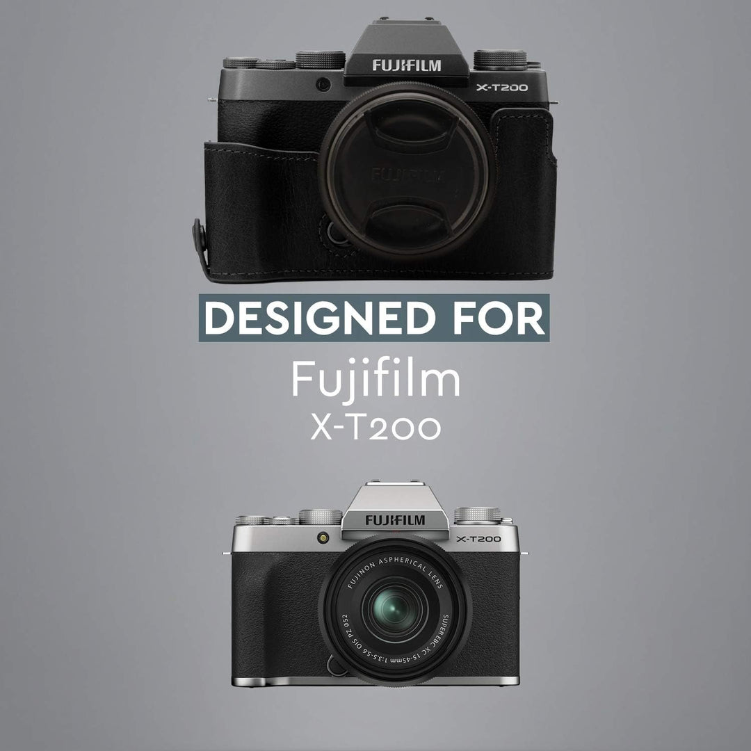 MegaGear MG1885 Ever Ready Kameratasche aus Echtleder, für Fujifilm X-T200, Schwarz, Schwarz