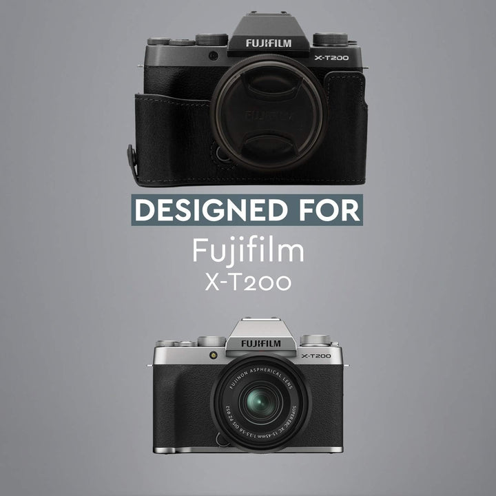 MegaGear MG1885 Ever Ready Kameratasche aus Echtleder, für Fujifilm X-T200, Schwarz, Schwarz