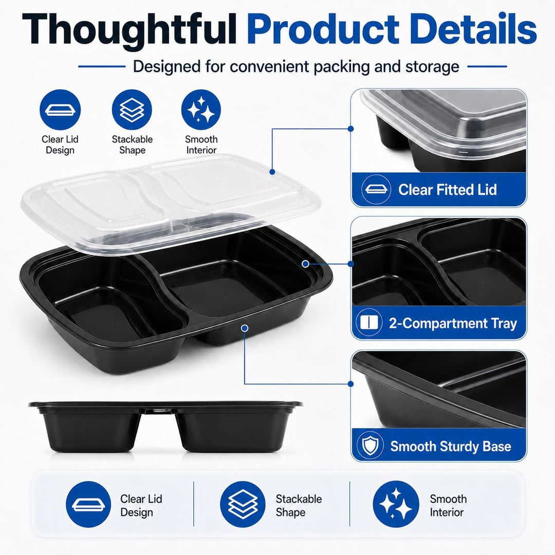 AKOLAFE 25 Stück Meal Prep Boxen 1000ml 35oz Mealprepboxen 2 Fächer Mehrweg Meal Prep Container mit