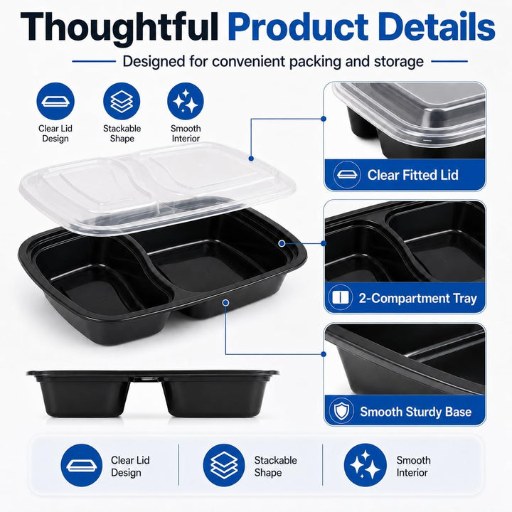 AKOLAFE 25 Stück Meal Prep Boxen 1000ml 35oz Mealprepboxen 2 Fächer Mehrweg Meal Prep Container mit