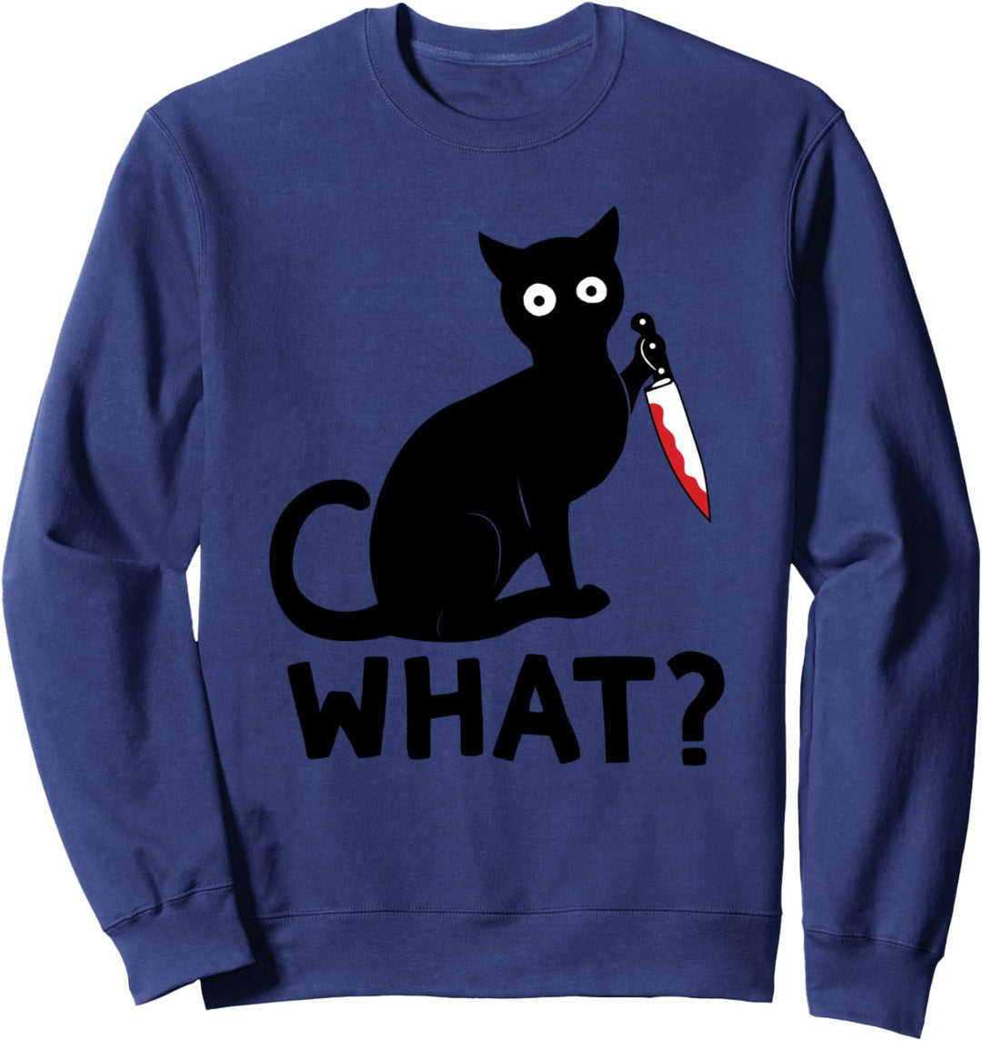 Cat What? Katze hält Messer lustig Katze Halloween Kostüm Sweatshirt